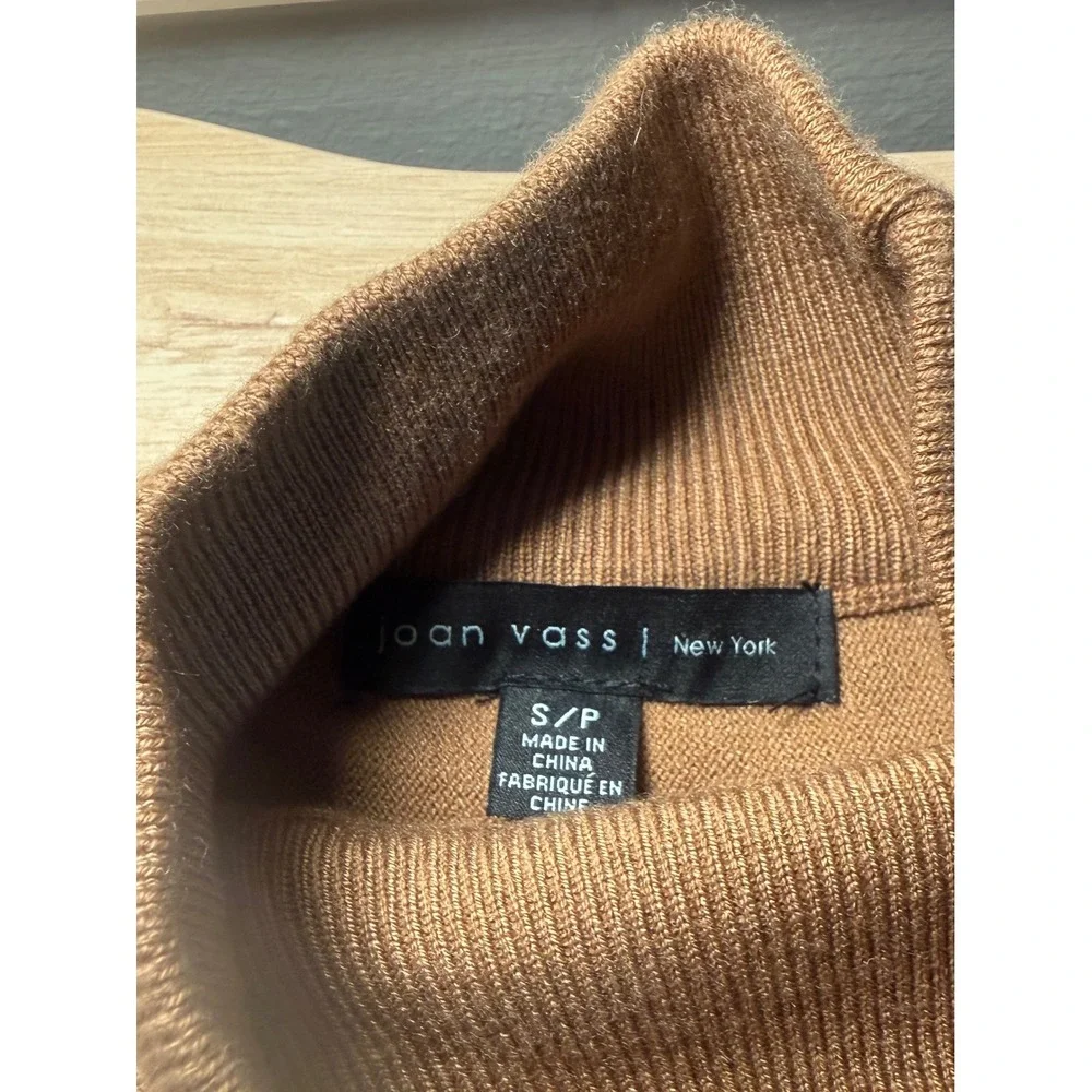 Joan Vass New York Tan Black Colorblock Mock Neck Poncho Sweater Womens‎ S/P